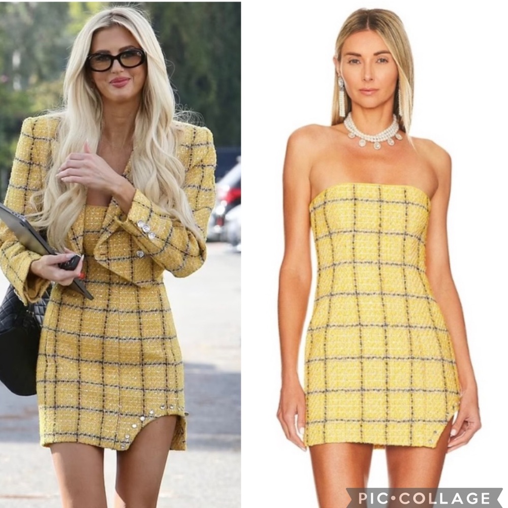 Assignment Revolve Cady Strapless Tweed‎ Mini Dress Yellow L